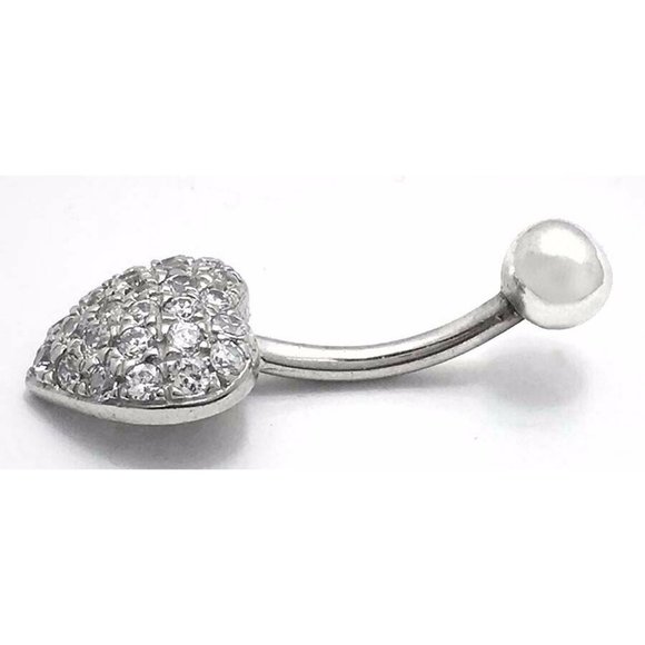 WHITE SAPPHIRE 1.26 Cts BELLY NAVEL RING SOLID 14K WHITE GOLD - New With Tag